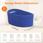 Woven Storage Baskets Set of 6 – Cotton Rope Round Shelf Baskets Bins for Organizing Closet Living Room Bedroom Playroom, Cute Small Decorative Cube Storage Caddy, Multiple Colors Available