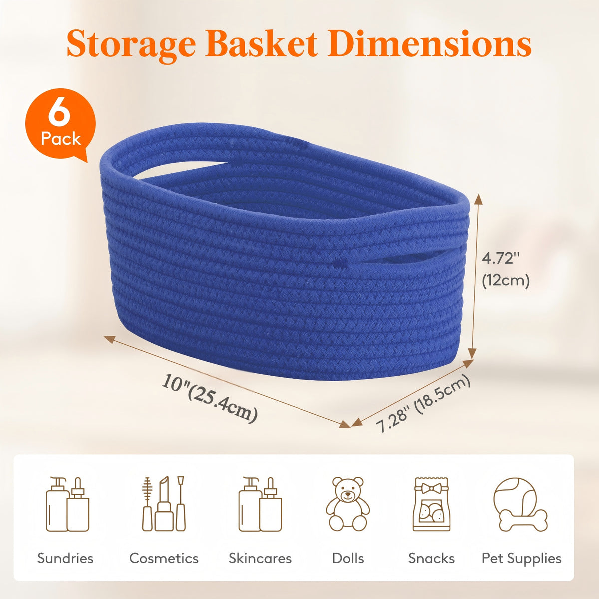 Woven Storage Baskets Set of 6 – Cotton Rope Round Shelf Baskets Bins for Organizing Closet Living Room Bedroom Playroom, Cute Small Decorative Cube Storage Caddy, Multiple Colors Available