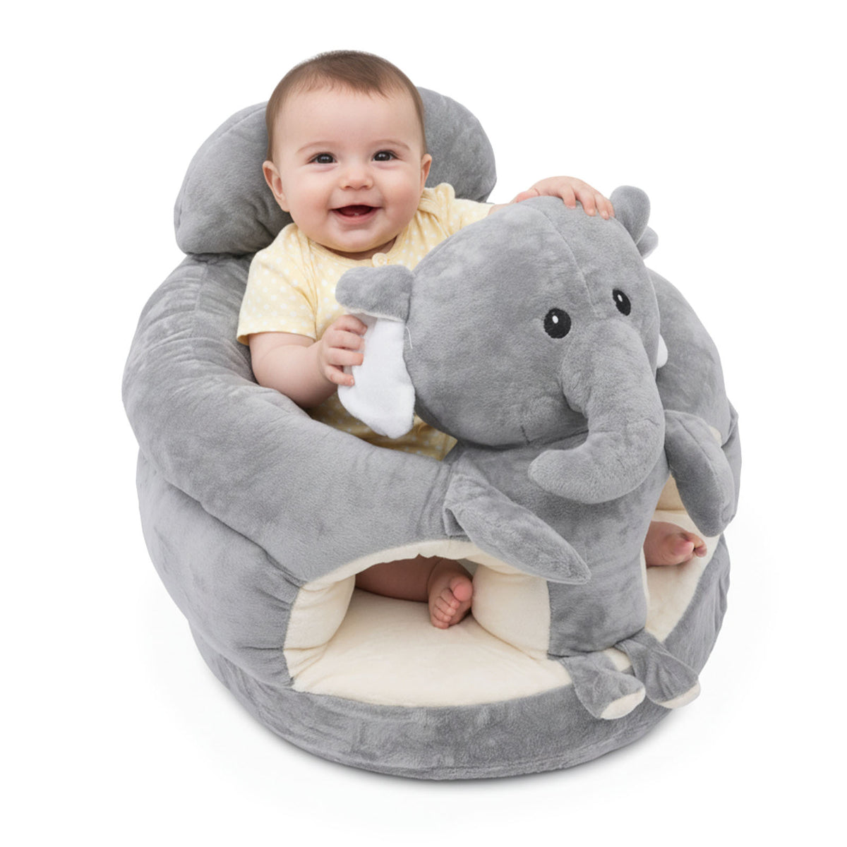 Baby Support Seat Plush Animal Infant Lounger – Ultra-Soft Cushioned Tummy Time Seat for Babies & Toddlers, Non-Toxic Fabric, No Assembly, Elephant Grey, Bear Pink & Bear Khaki
