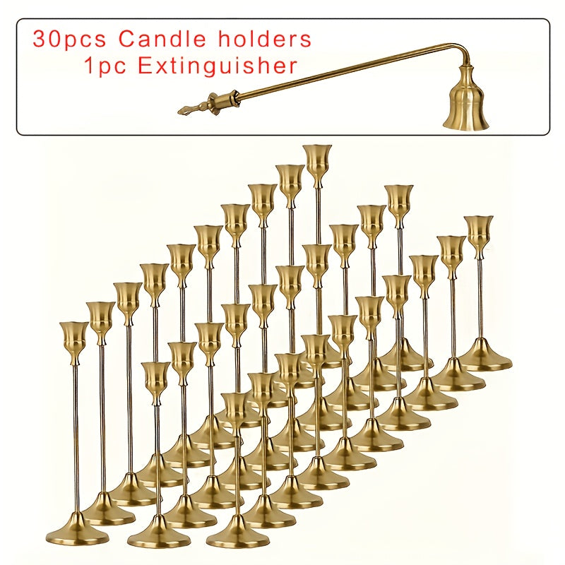 Copper Taper Candle Holders Set 30/36/48 Pcs Retro Minimalist Candlestick for Dining Table Wedding Birthday Christmas Fireplace Home Decor