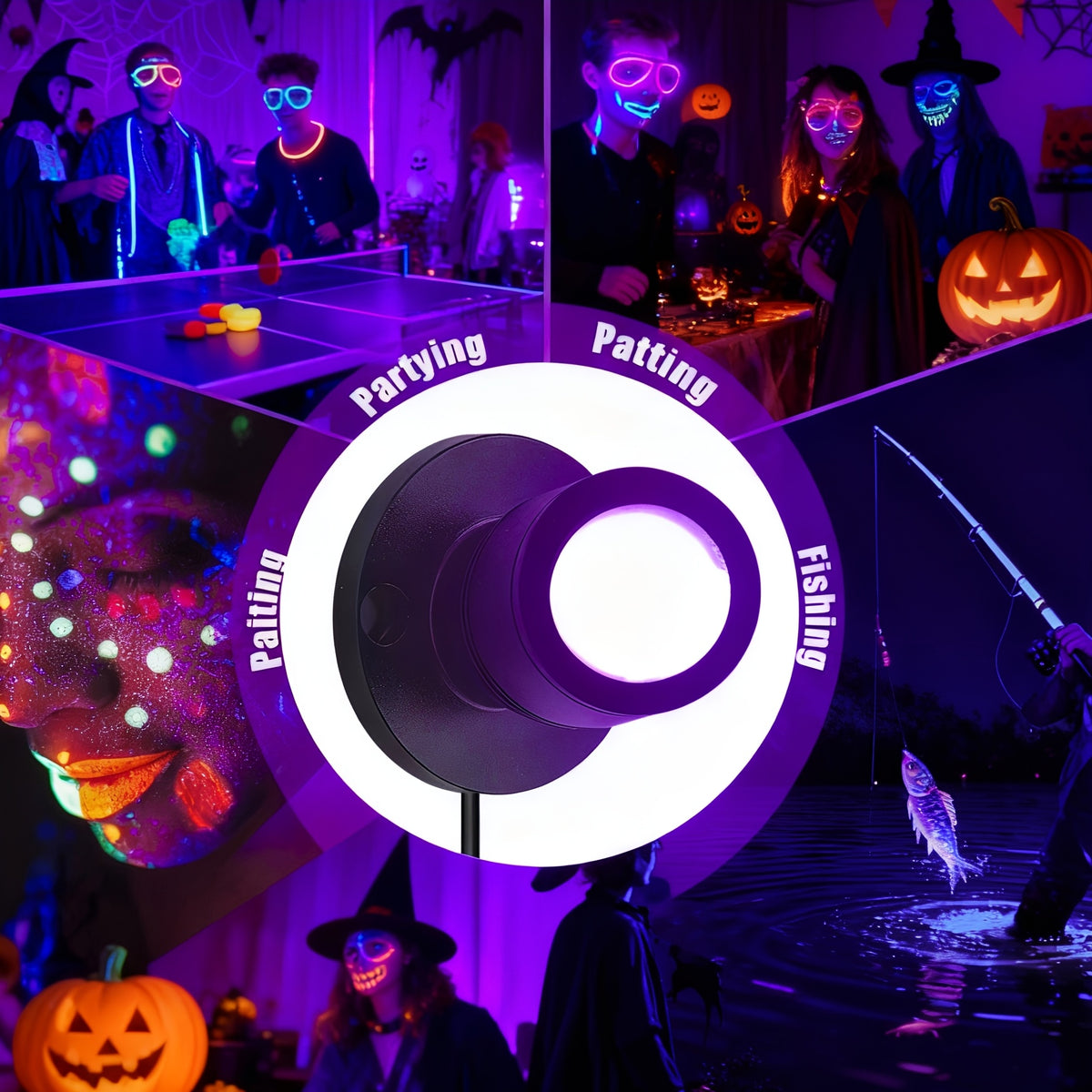 USB UV Black Light LED Mini Spotlights – Connectable 1W UV-A Blacklight for Glow Party, Bedroom Decor, Posters, Halloween & Pet Urine Detection – 2, 4 or 6 Pack