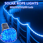 Solar String Lights Outdoor 36FT 100 LED with 8 Lighting Patterns, Waterproof Solar Powered Fairy Lights for Patio, Garden, Trail, Pool, RV, Aquarium, Christmas & Halloween Decoration, Multicolor Warm White