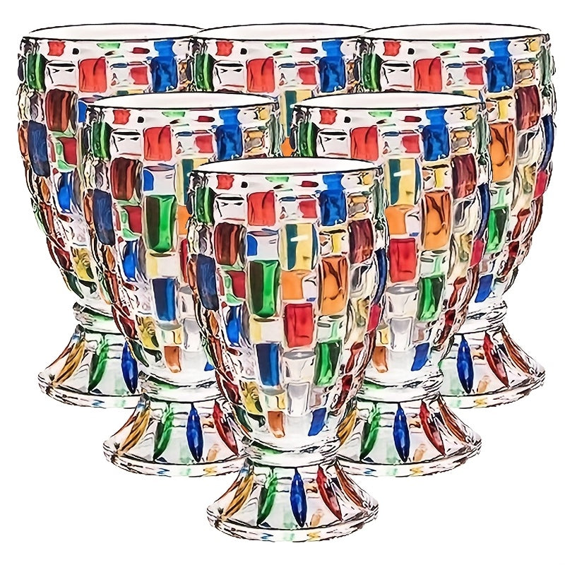 Colorful Geometric Rim Stemless Wine Glasses Set Shatterproof Drinkware for Champagne Cocktail Whiskey Iced Tea – 2 or 6 Pack Gift for Parties