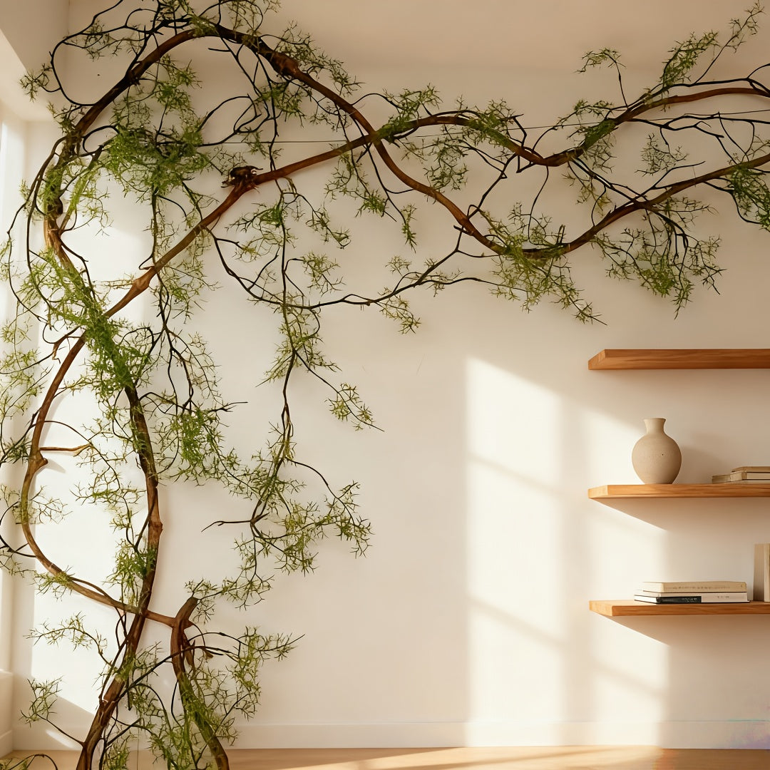 57-Inch Artificial Vine Branches – Simulated Moss Faux Greenery Twigs with Leaves for Wall-Mounted Home Decor, Wedding Arrangements & Botanical Display
