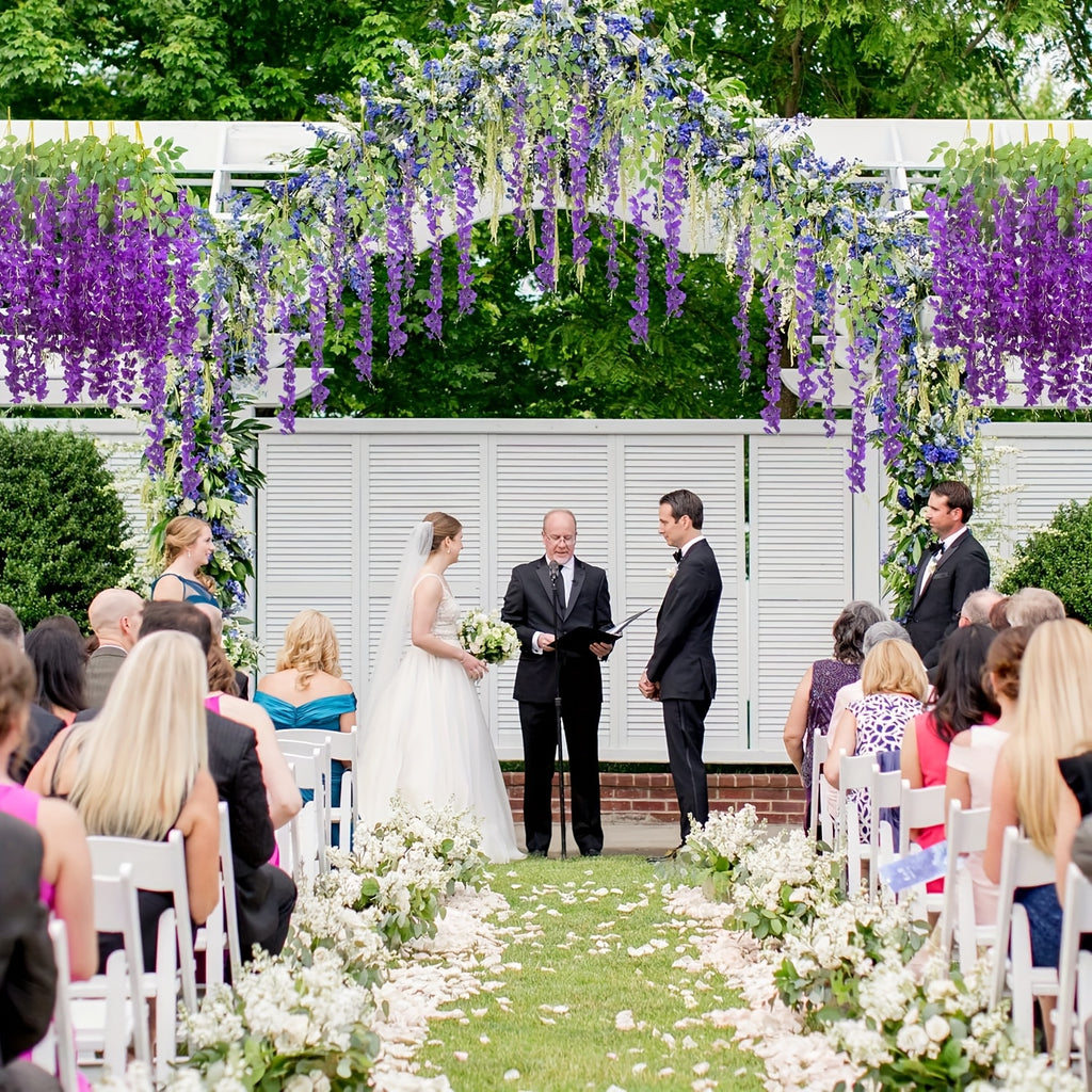 Artificial Wisteria Vine Garland 24 Pack 90 Feet Fake Hanging Flower String Purple Silk Floral Decor for Wedding Backdrop Party Ceiling Home Living Room Bedroom Outdoor Garden Boho Decor Bulk