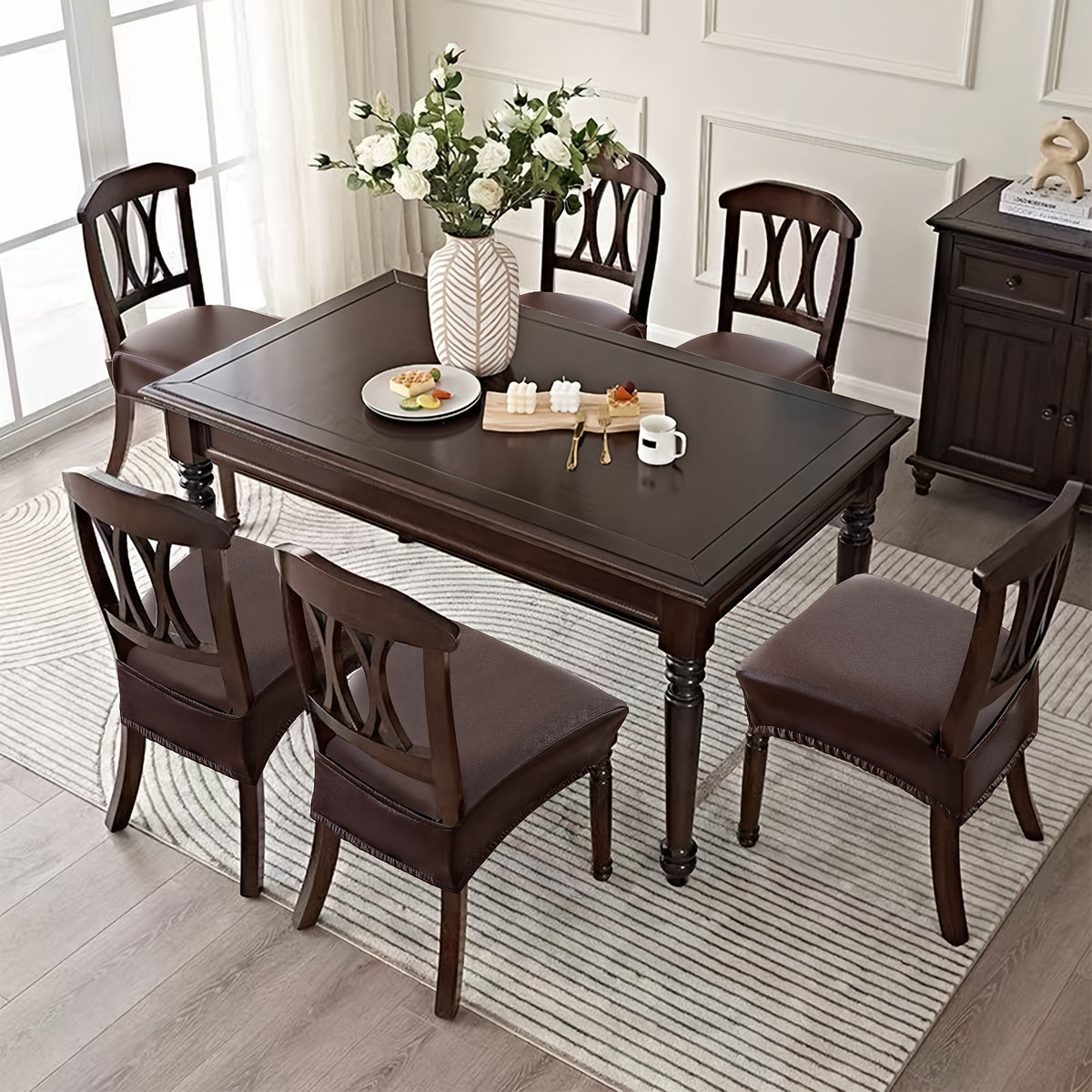 PU Faux Leather Chair & Stool Seat Covers Set of 6 – Wear-Resistant Washable Stretchable Seat Protectors for Home & Restaurant Furniture, Fits Round Stools & Dining Chairs