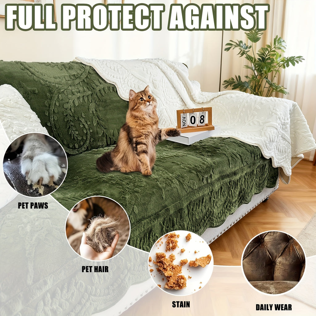 Plush Sofa Cover Faux Rabbit Fur Non-Slip, Thickened Quilted Sofa Cushion Cover Machine Washable, Warm Breathable Pet-Friendly Couch Pad for Living Room, Bedroom & Office