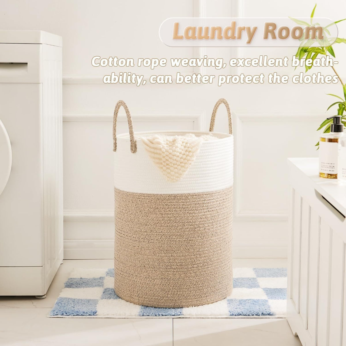 Collapsible Woven Rope Laundry Basket & Hamper - 4 Sizes (12-26 Gal), Cotton Rope Storage Basket for Dirty Clothes, Blankets & Toys, Boho Bathroom Nursery & Living Room Decor