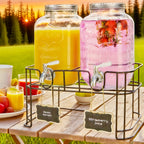 2-Pack 1-Gallon Glass Beverage Dispenser with Stand Stainless Steel Spigot and Ice Tube Leak-Proof Lemonade Water Drink Dispenser for Parties Camping Kitchen