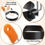 Egg Rings Set 6pcs Nonstick Stainless Steel with Silicone Handle – 4-Inch & 6-Inch Round Pancake Molds for Fried Eggs, Omelets & Breakfast Sandwiches