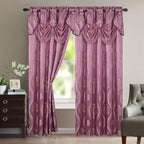 Aurora Jacquard Room-Darkening Curtain Panels with Waterfall Valance – 54” × 84” | Set of 2