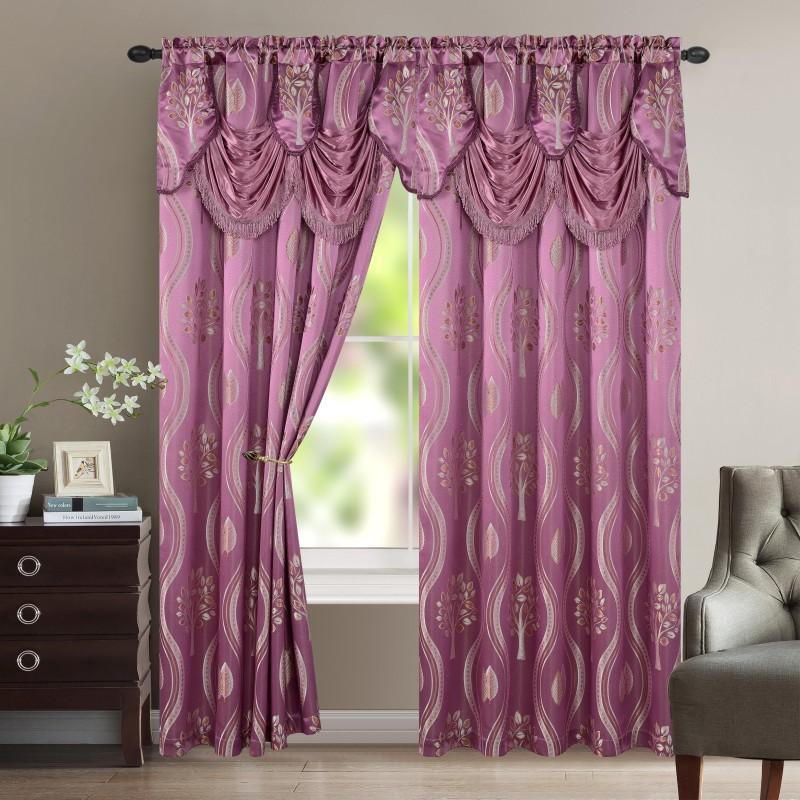 Aurora Jacquard Room-Darkening Curtain Panels with Waterfall Valance – 54” × 84” | Set of 2