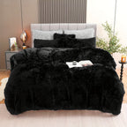 Velvet Duvet Cover Set Queen King Twin - Faux Down Flannel Bedding with Pillowcases & Bonus Heart Pillow, Zipper Closure Plush Thermal All-Season, 8 Colors 3/4-Piece