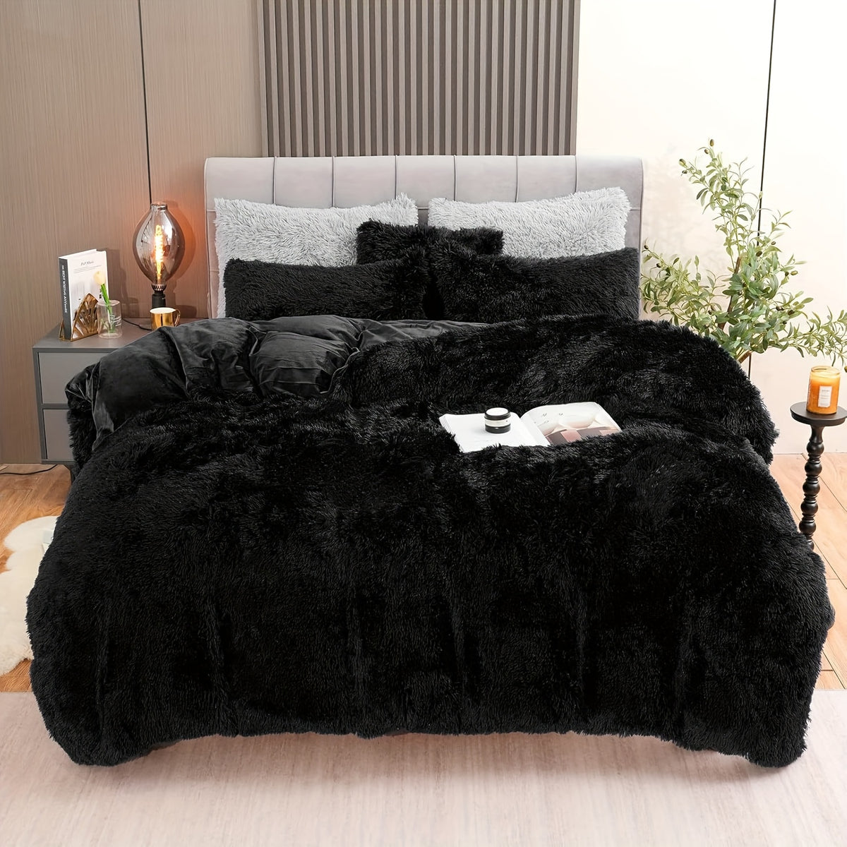 Velvet Duvet Cover Set Queen King Twin - Faux Down Flannel Bedding with Pillowcases & Bonus Heart Pillow, Zipper Closure Plush Thermal All-Season, 8 Colors 3/4-Piece