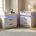 Nightstand with Charging Station LED Lights and 2 Drawers Bedside Table for Bedroom Living Room White Black Grey 1pc or 2pcs Set