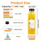 Plastic Juice Bottles with Caps 12oz 16oz Bulk Set 100 118 142 Pcs - Empty Bottles with Labels Funnel & Brush for Juice Smoothie Tea Coffee Party | Nuvia Haven