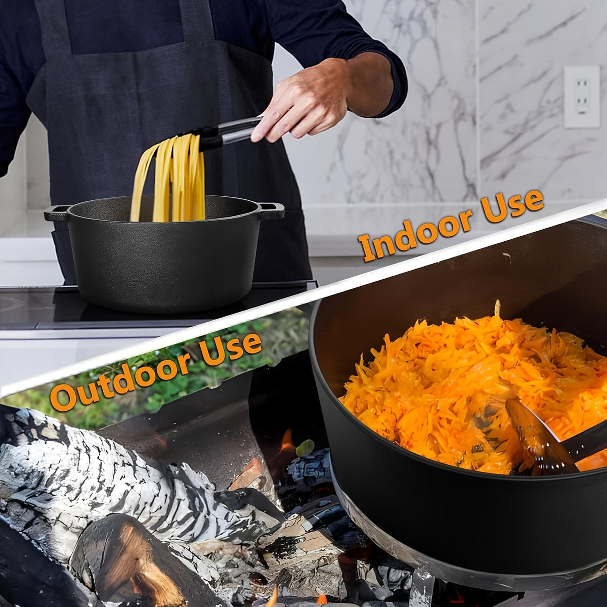 Cast Iron Dutch Oven Set 2-in-1 5.1QT Dutch Oven and 1.9QT Skillet Lid with Accessories Induction Oven Campfire Safe Holiday Cooking Kit for Soups Stews Baking Frying Camping BBQ