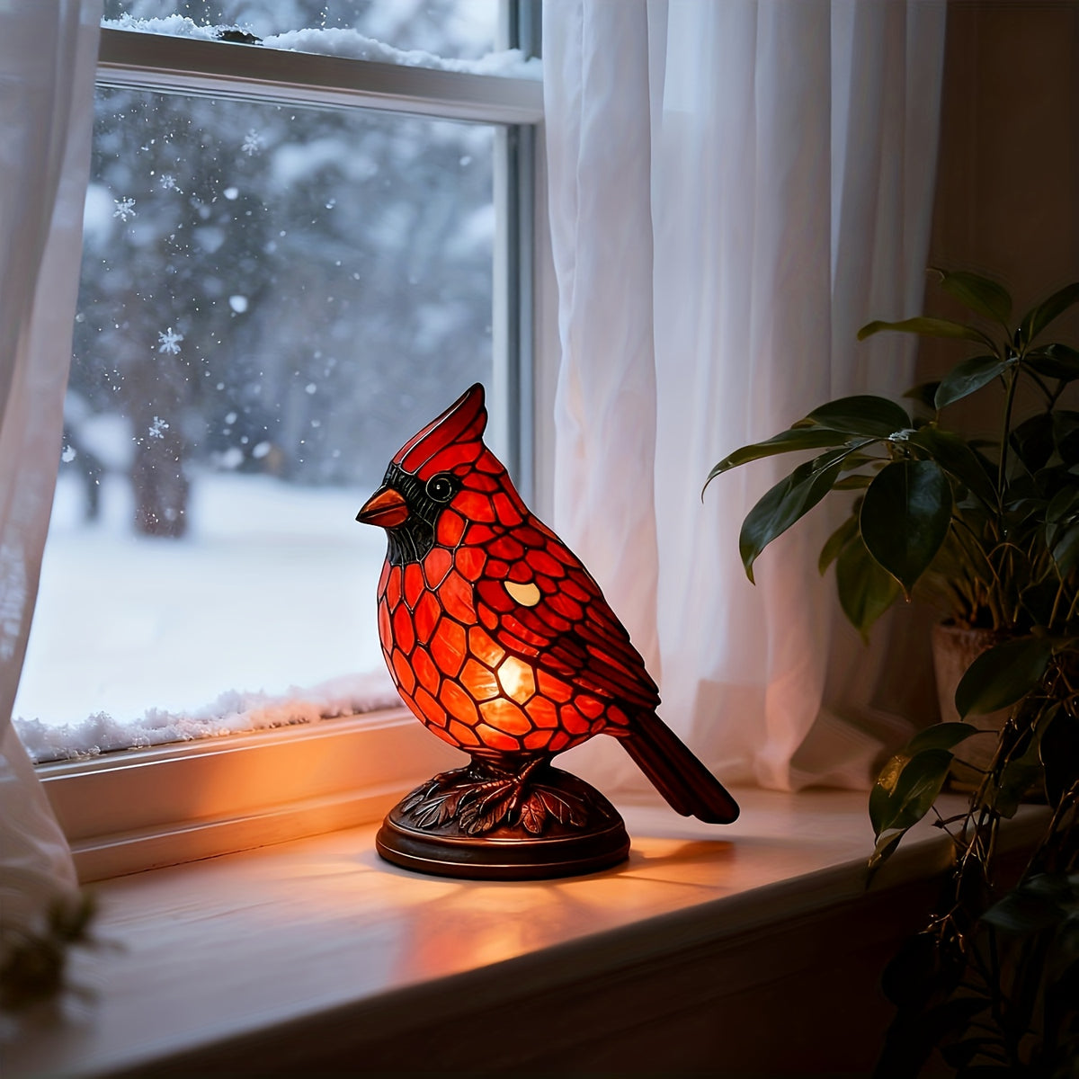 Red Bird Lighted Tabletop Night Lamp - USB Powered Decorative Bird Light for Holiday Home Decor, Christmas Thanksgiving New Year Gift | Nuvia Haven