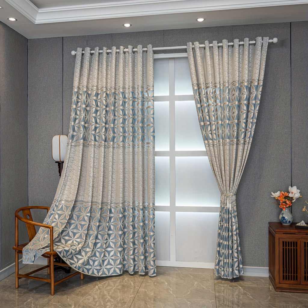 American Retro Velvet Curtains Set of 2 Panels - Semi-Sheer Contrast, Top Loop, Bedroom Living Room Study Home Decor
