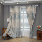American Retro Velvet Curtains Set of 2 Panels - Semi-Sheer Contrast, Top Loop, Bedroom Living Room Study Home Decor