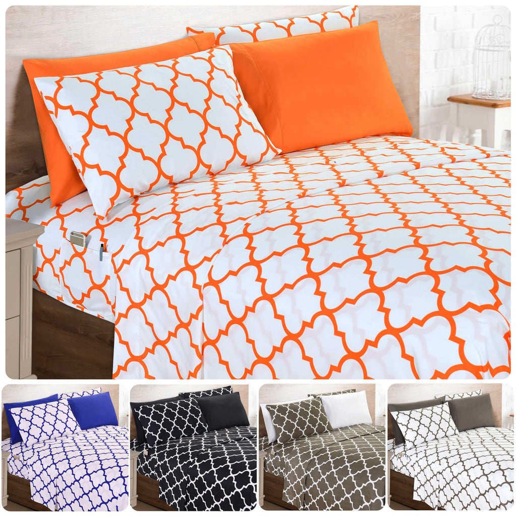 Luxury Microfiber Bed Sheet Set Geometric Trellis Pattern 16 Inch Deep Pockets Fade Wrinkle Resistant Hotel Quality Twin Full Queen King 5 Colors