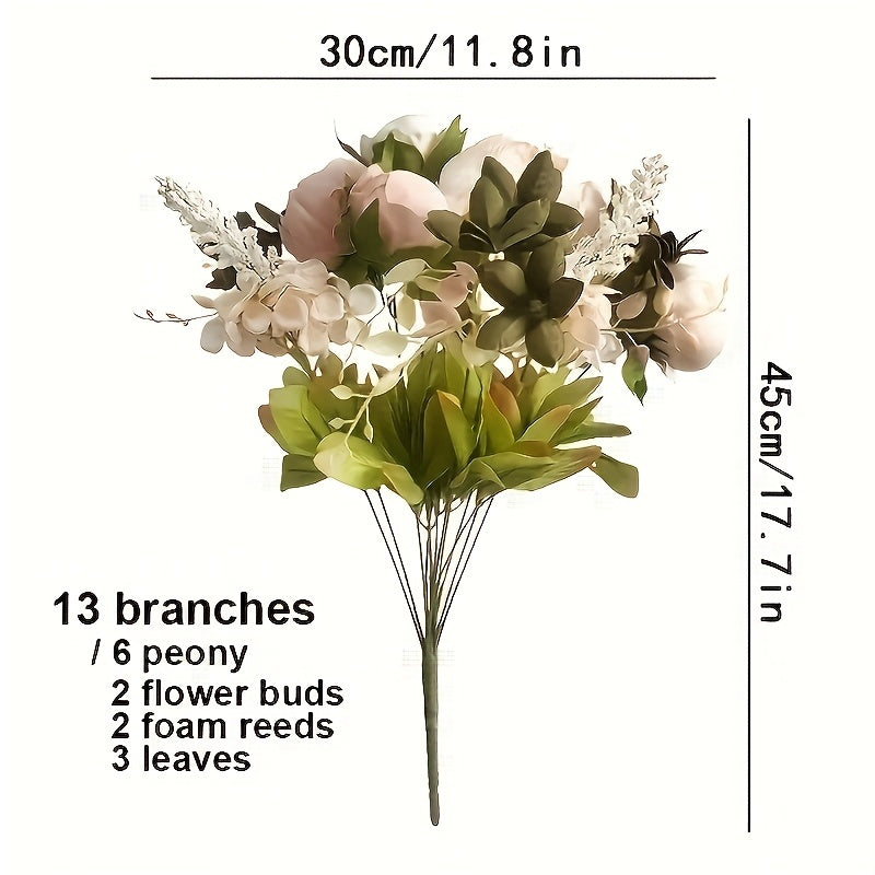 Faux Peonies and Hydrangeas Floral Centerpiece Vintage Rustic Pink Green Mix Artificial Flowers for Bridal Wedding Table Home Living Room Decor
