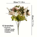 Faux Peonies and Hydrangeas Floral Centerpiece Vintage Rustic Pink Green Mix Artificial Flowers for Bridal Wedding Table Home Living Room Decor