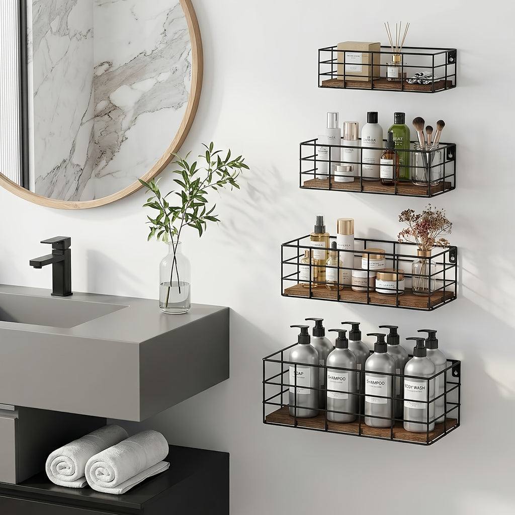 Floating Wall Shelves Set of 4/6 Pcs, Multi-Size Wall Mounted Storage Rack for Bathroom, Bedroom, Living Room, Kitchen, Wall Vanity Shelf, Home Storage Organizer & Decor Display, Room Decoration