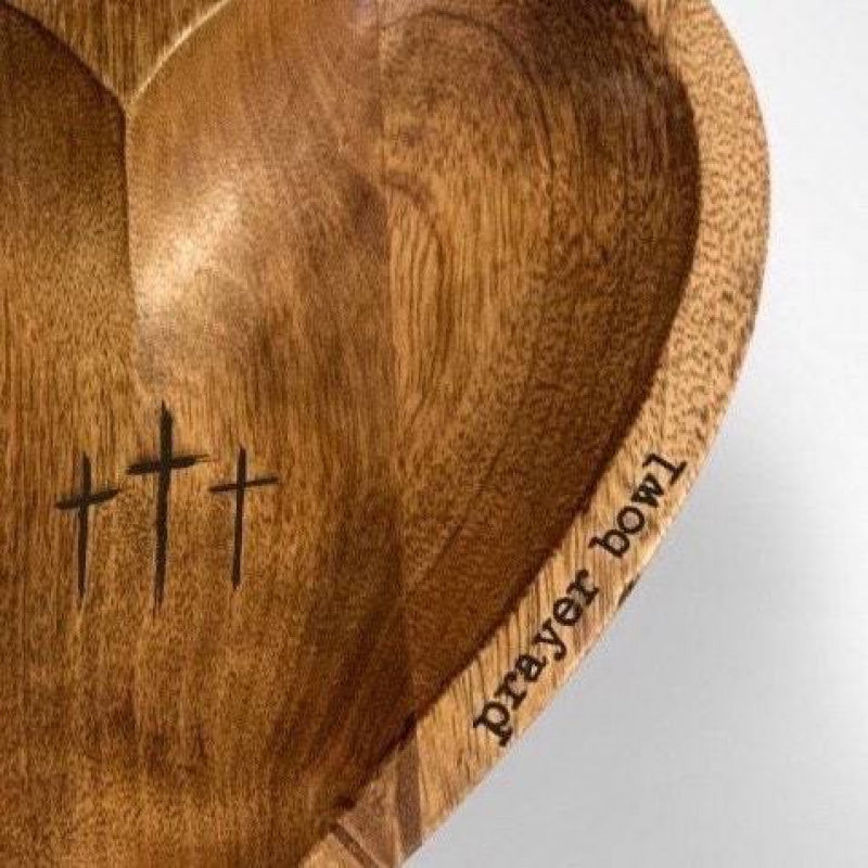 Wooden Heart Prayer Bowl & 30 Prayer Card Set Handcrafted Retro Decorative Bowl with Carved Cross – Christian Home Decor Easter Religious Gift for Prayer Room, Kitchen & Living Space