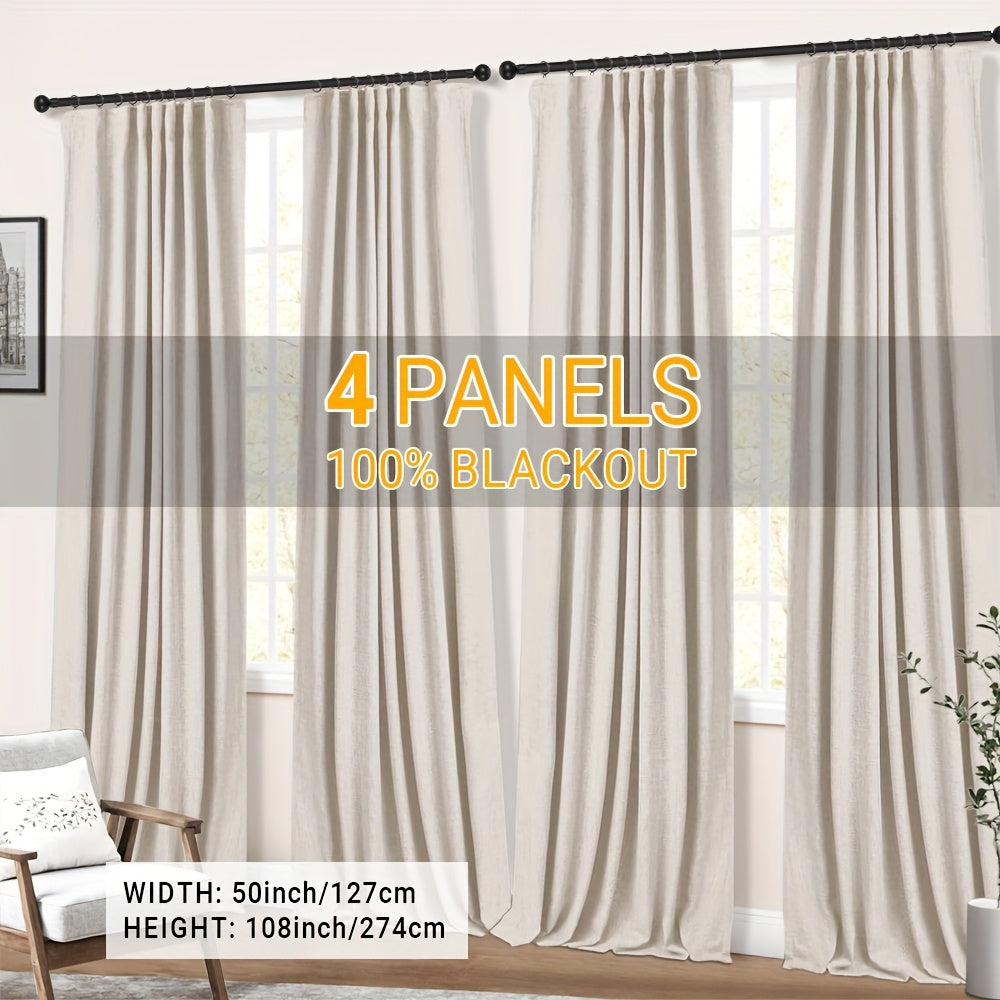 Blackout Curtains for Bedroom 4 Panels Set – 100% Full Light Blocking Textured Thick Drapes with Grey Liner, Rod Pocket, Room Darkening Window Curtains for Living Room, 50W x 84/96/108 Inch Long
