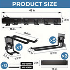 Wall Mount Garage Tool Organizer 48", Heavy Duty Steel Storage Rack with Swivel Lock Hooks, 420lbs Capacity, Holds Brooms, Shovels, Hoses & Garden Tools, Adjustable Pegboard Wall System for Garage & Shed