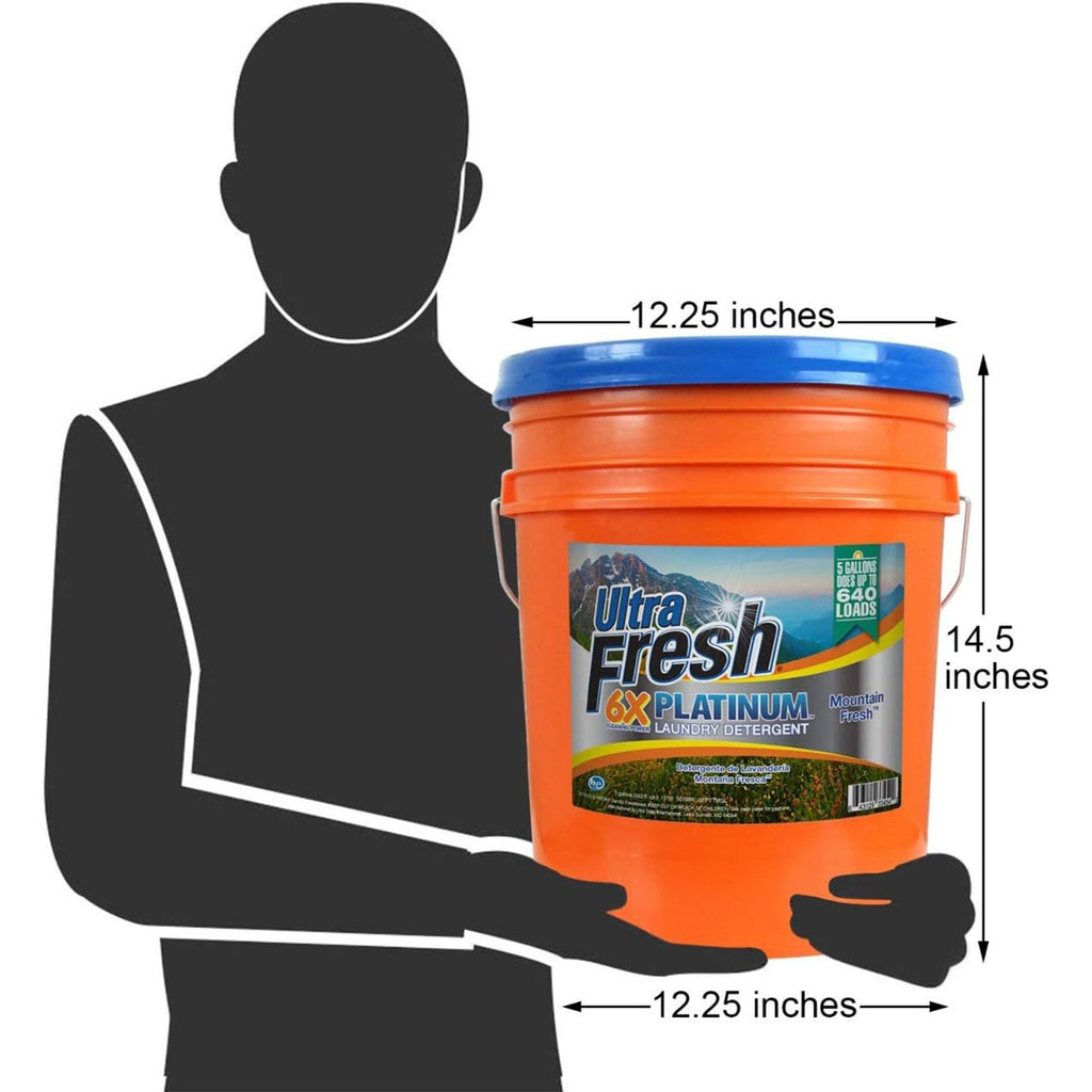 Ultra Fresh 6X Concentrated Liquid Laundry Detergent 5 Gallon with Pump, Up to 640 Loads HE Compatible All Machine Types, No Phosphates No Bleach, 4 Scent Options