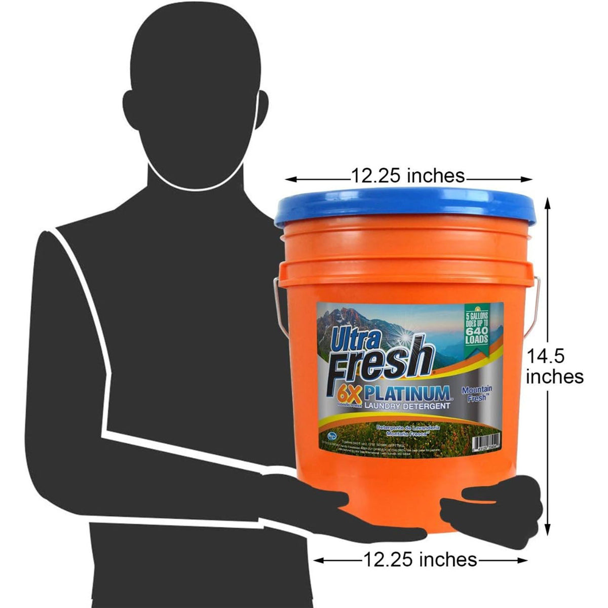 Ultra Fresh 6X Concentrated Liquid Laundry Detergent 5 Gallon with Pump, Up to 640 Loads HE Compatible All Machine Types, No Phosphates No Bleach, 4 Scent Options