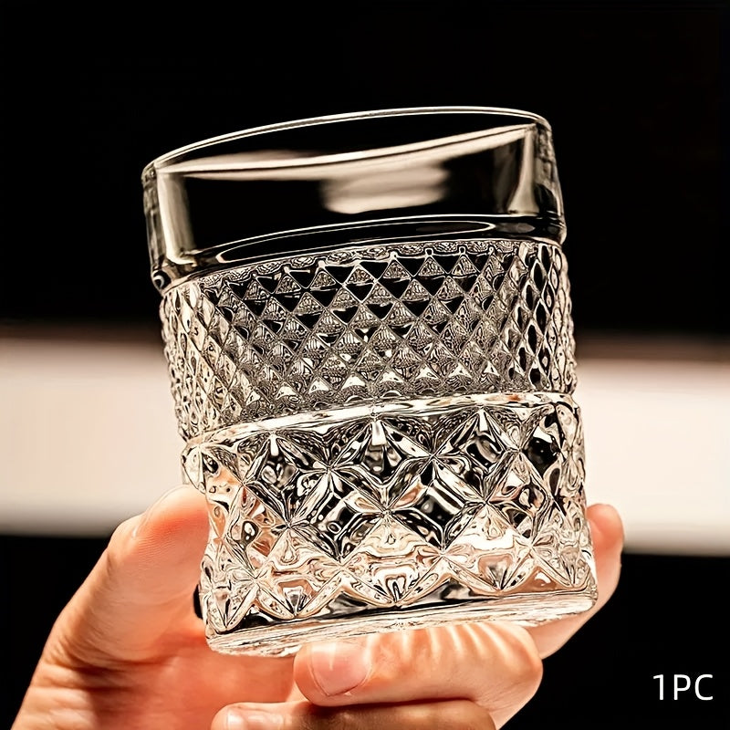 Italian Embossed Whiskey Glass Single – XO Craft Cocktail Tumbler, Roostertail Bar Glass, Ins Aesthetic Water Glass for Home Bar Beer Wine