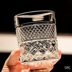 Italian Embossed Whiskey Glass Single – XO Craft Cocktail Tumbler, Roostertail Bar Glass, Ins Aesthetic Water Glass for Home Bar Beer Wine