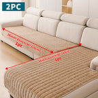 Quilted Short Plush Sofa Protector Set of 2 Ultra Soft Thick Non-Slip Sofa Mat – Pet Friendly, Machine Washable, Fits 3-Seater Sofa, Chaise & Bed Chair, Contemporary Home Decor