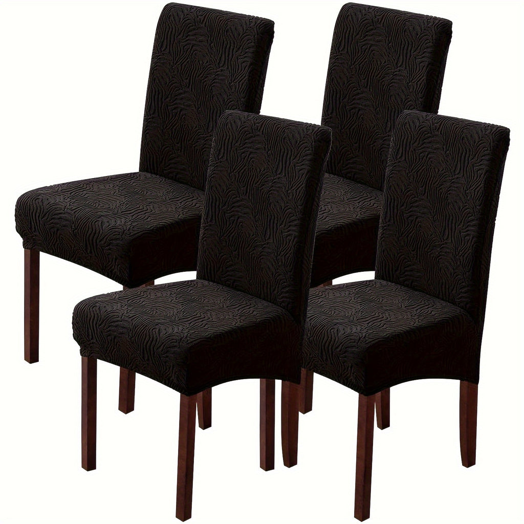 Stretch Jacquard Dining Chair Covers 4/6 Pack – Polar Fleece Slipcovers with Elastic Band, Removable Washable Chair Protector for Dining Room Kitchen Hotel Restaurant Home Decor