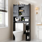 Farmhouse Over Toilet Cabinet with Sliding Doors Engineered Wood Adjustable Shelf Toilet Paper Holder Stand Space Saving Bathroom Storage No Wall Mount Multiple Colors
