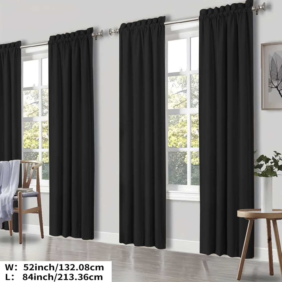 100% Blackout Curtains Rod Pocket 4 Panels - Thermal Insulated Energy Saving Drapes for Bedroom Living Room, 38" & 52" Wide 54"–108" Long, 7 Colors