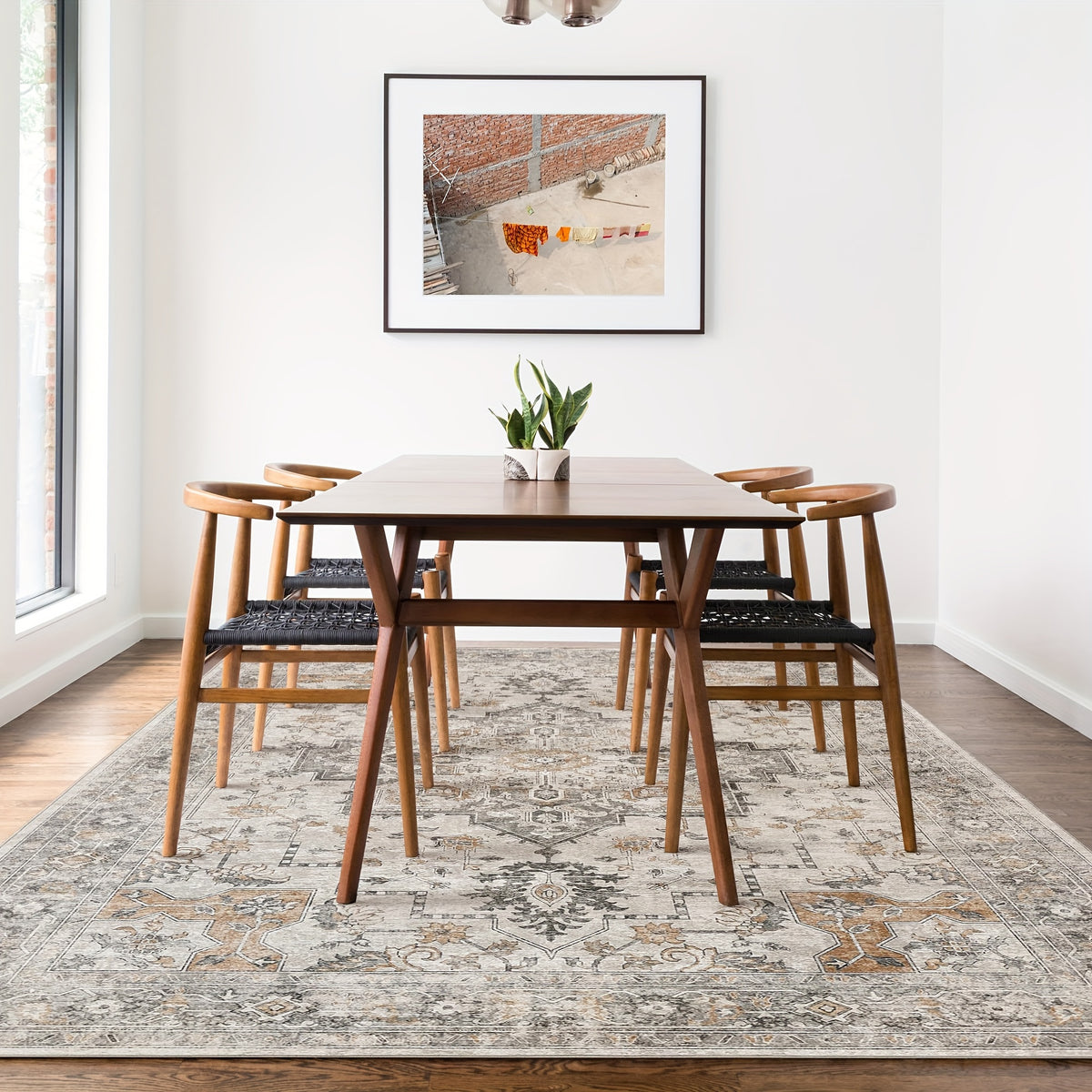 Vintage Retro Chenille Area Rug Machine Washable Non-Slip Lightweight Living Room Bedroom Dining Office – Light Taupe Brown Multiple Sizes