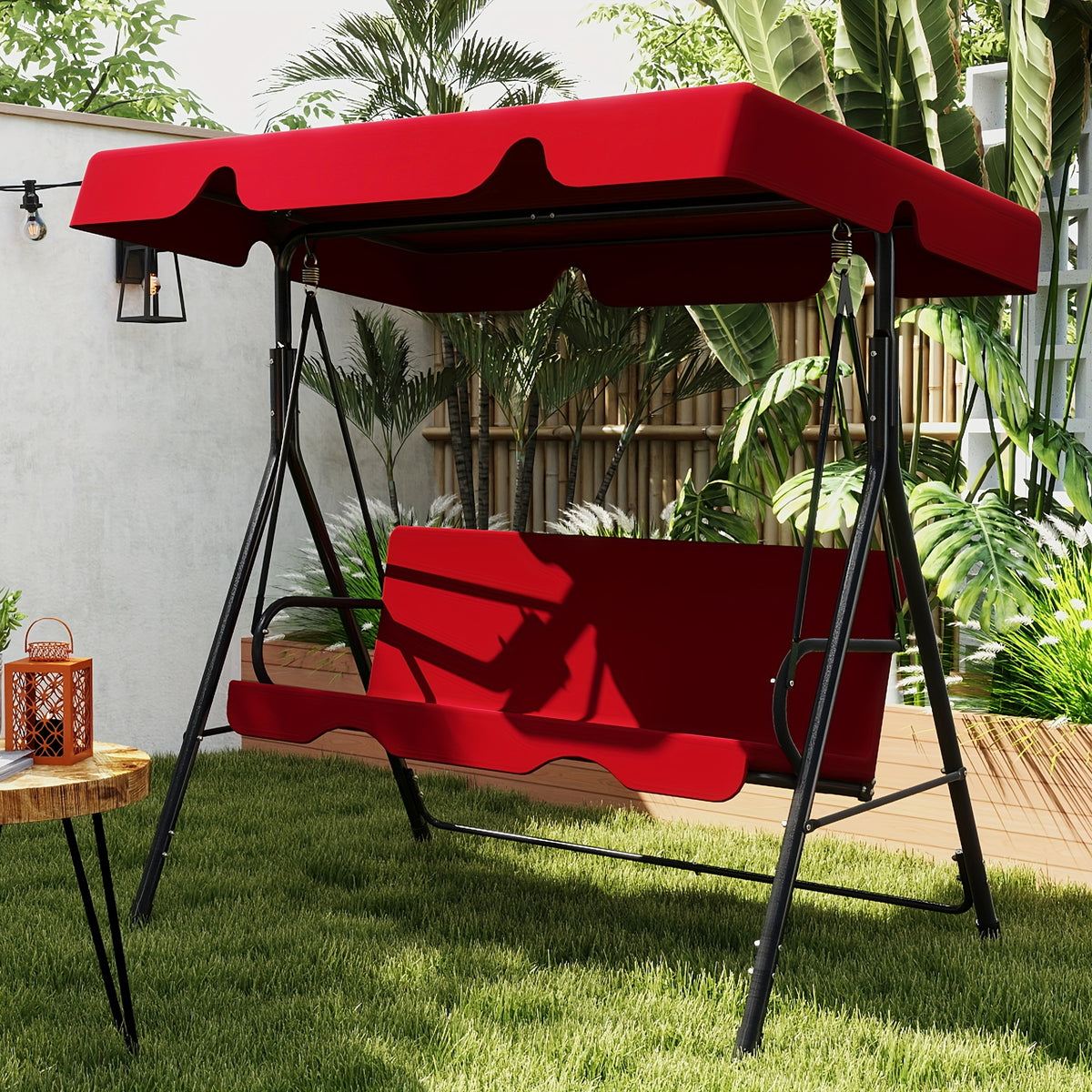 Outdoor Patio Swing Glider with Canopy & Heavy Duty Stand, Adjustable Bracket, Rust-Proof Powder Coated Frame, Sun Shade Polyester Canopy, Adult Porch Swing for Garden, Lawn and Backyard