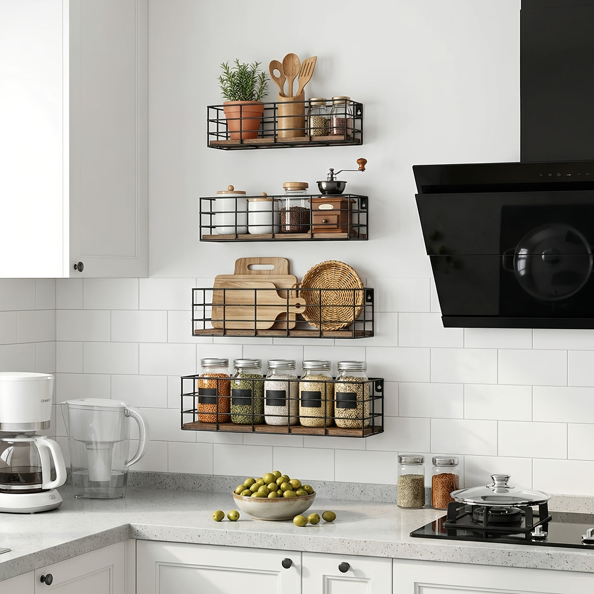 Floating Wall Shelves Set of 4/6 Pcs, Multi-Size Wall Mounted Storage Rack for Bathroom, Bedroom, Living Room, Kitchen, Wall Vanity Shelf, Home Storage Organizer & Decor Display, Room Decoration