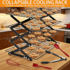 Foldable Cooling Rack Set with Baking Tools – Stackable Oven Cookie Cake Drying Rack, 3/4/5 Piece with Silicone Spatula, Egg Beater & More, Holiday Baking Gift