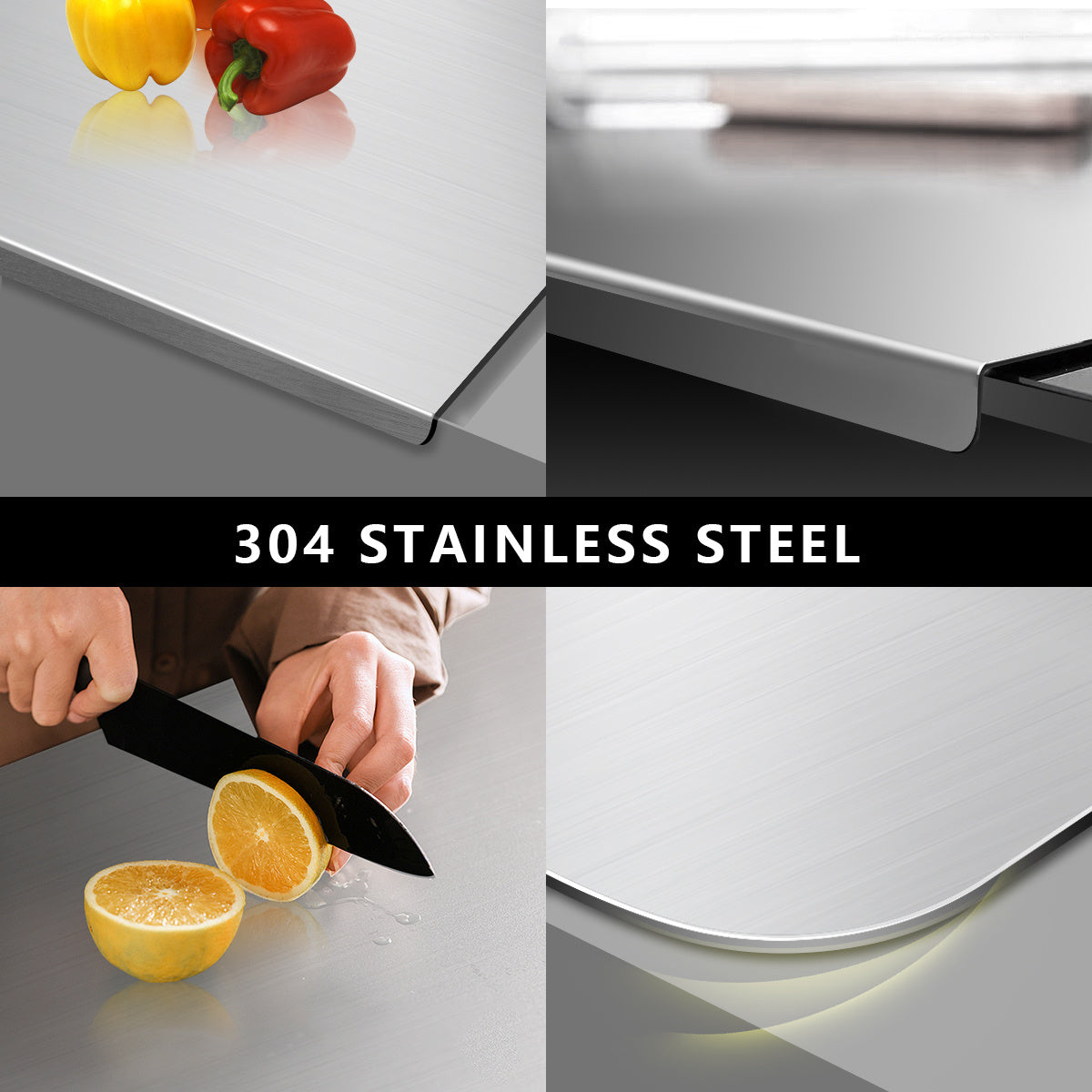 Stainless Steel Cutting Board Butcher Block 19.69x15.75 Inch Large Non-Slip Kitchen Chopping Board Rolling Prep Board
