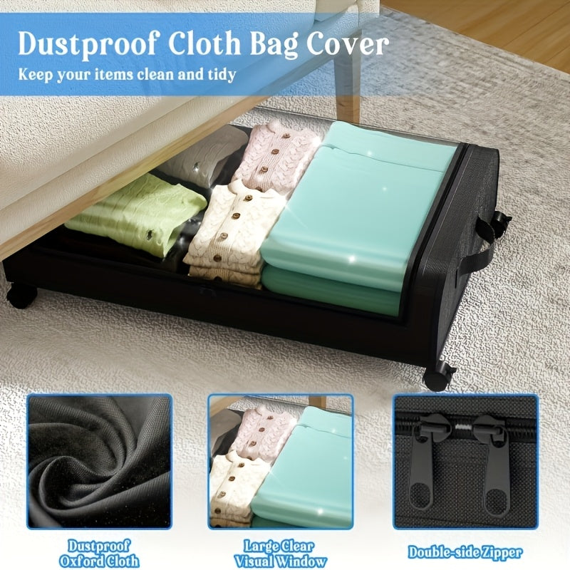 Rolling Under Bed Storage with Wheels - Metal Drawer Organizer for Clothes, Blankets, Shoes & Bedding, 1pc or 2pcs, Gray & Black, Wheeled Storage Box