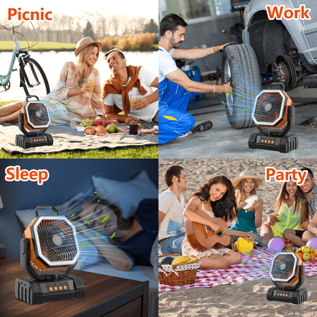 Camping Fan 20000mAh Rechargeable with LED Light, Remote Control, 270° Oscillation & Power Bank – 4 Speeds, 59-Hour Battery, 3 Use Modes