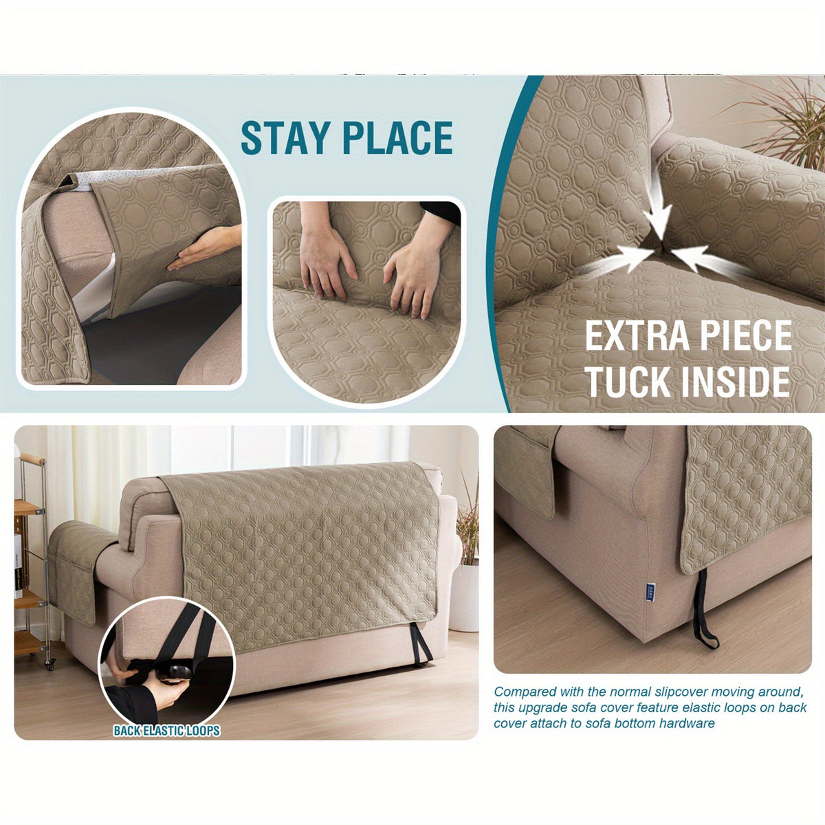 L-Shaped Sectional Sofa Cover 100% Liquid-Resistant Couch Slipcover with Non-Slip Straps for Dogs Cats Pets Left Right Chaise