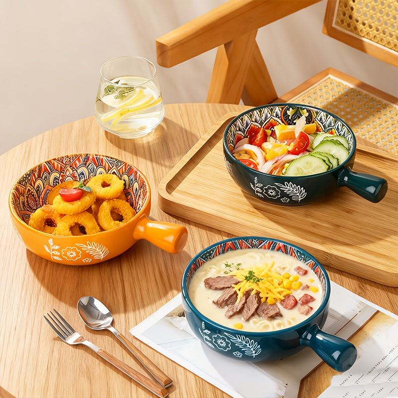 Bohemian Noodle Bowl Set with Lids Microwave Dishwasher & Oven Safe – Ceramic Soup Salad Fruit Meal Prep Bowls for Home, Office & Travel – 4 or 8 Piece