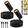Wireless LED Spotlight 2-Pack Rechargeable Indoor Accent Uplighting 3 Color Dimmable for Plants Pictures Wall Art Decor – Black Gold White