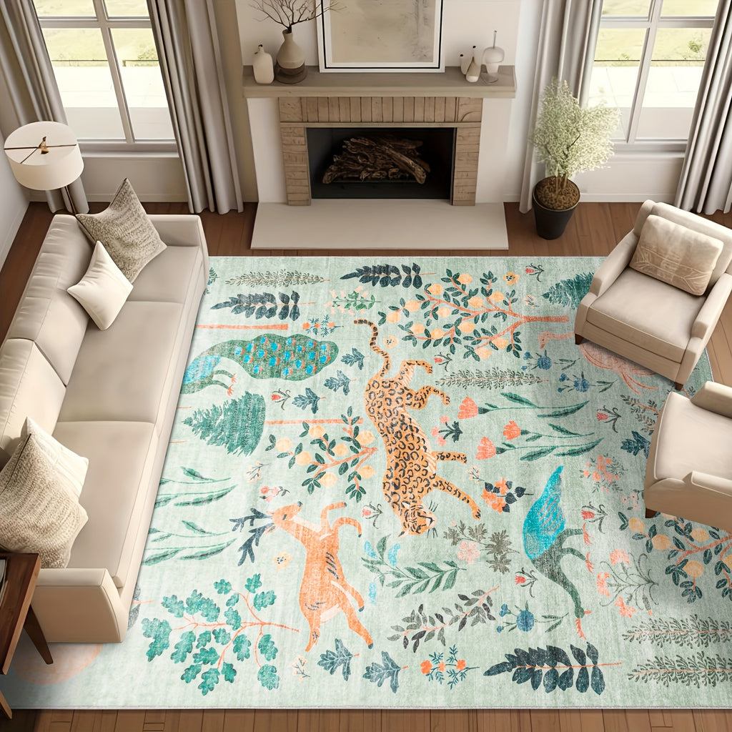 Jungle Animal Area Rug Tiger Print Anti-Slip Soft Floor Mat for Living Room Bedroom Kids Playroom Daycare 5x7 6x9 8x10 9x12